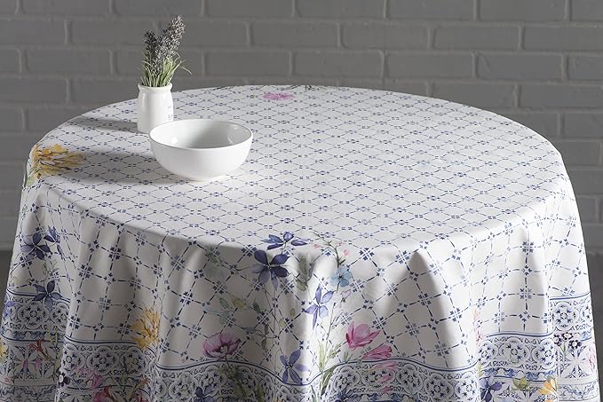 Maison d' Hermine Table Cloth Round Table 100% Cotton 69 Round Inches Tablecloth Reusable Decorative for Dining Room Farmhouse Home Valentines Day Decorations Spring Summer - Faience