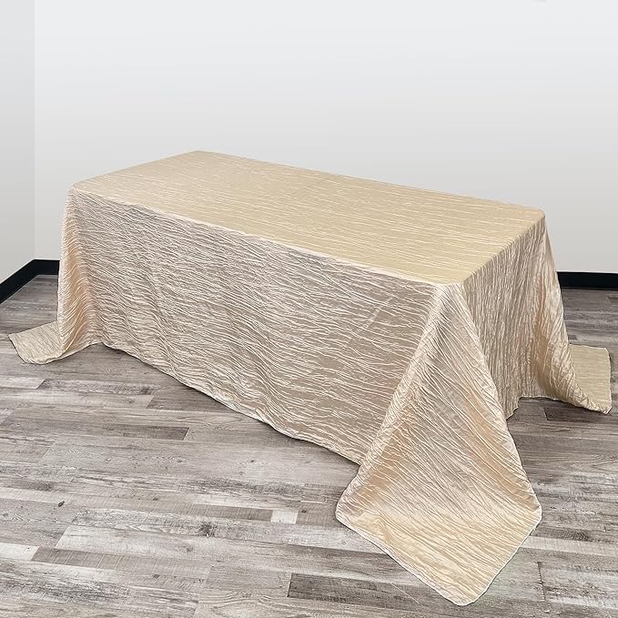 YOUR CHAIR COVERS - 90 x 156 inch Rectangular Crinkle Taffeta Tablecloth - Champagne, Rectangle Table Linens for 8 ft Rectangular Tables, Wedding Crushed Table Cloth