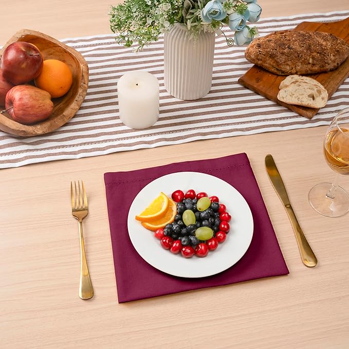 Blue Needles Set of 6 Hemstitch Linen Napkins 100% Cotton Burgundy Cloth Dinner Napkins 18x18 inches, Soft, Reusable, Absorbent, Washable, Ideal for Wedding Events, Parties & Everyday Use