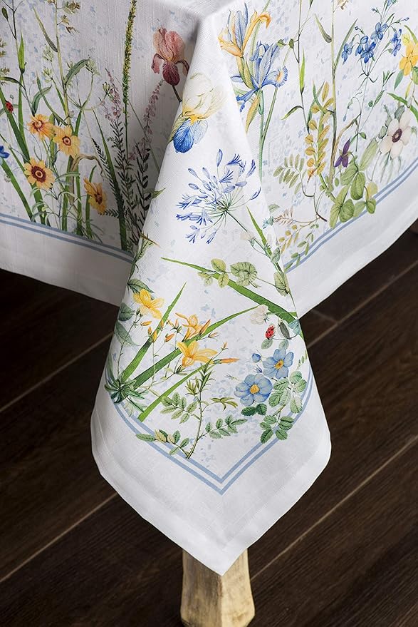 Maison d' Hermine Table Cloth Rectangle Table 100% Cotton 70 x 108 Inches Tablecloth Reusable Decorative for Dining Room Farmhouse Home Valentines Day Decorations Spring Summer - Fleurs De Mai