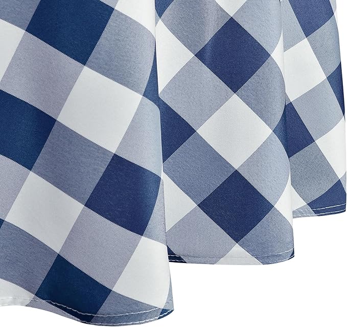 Hiasan Checkered Round Tablecloth 30 Inch - Waterproof Stain and Wrinkle Resistant Washable Fabric Table Cloth for Dining Room Party Outdoor Picnic, Navy Blue and White