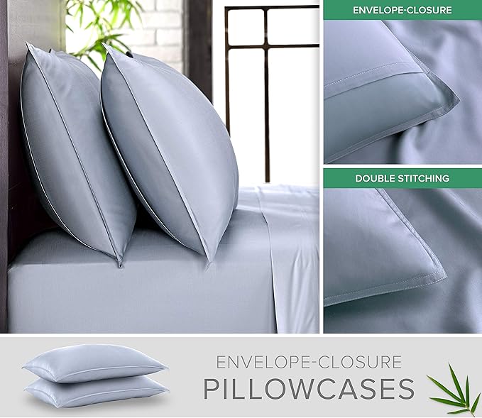 Pure Bamboo California King Sheets, Genuine 100% Organic Viscose Derived from Bamboo Bed Sheet Set, Soft & Cooling, Double Stitching, 2 Year Quality Promise (California King, Sterling Blue)