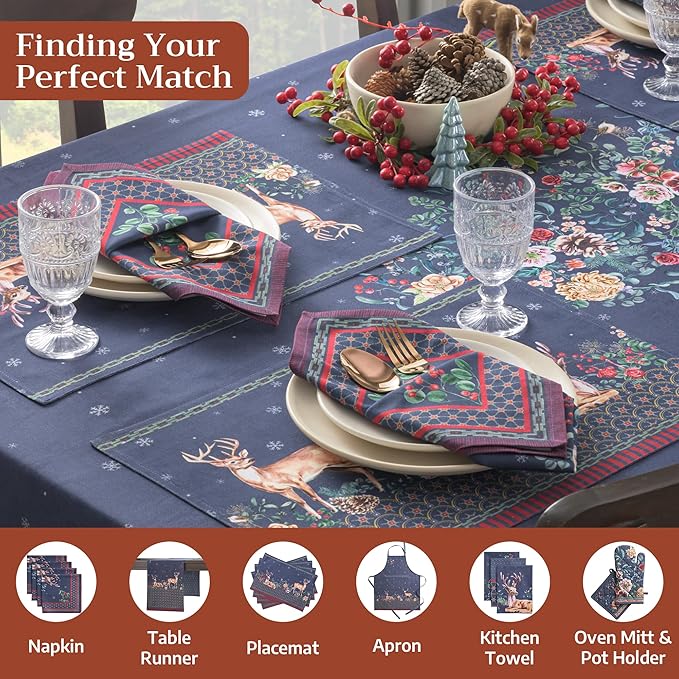 Maison d' Hermine Table Cloth Square Table 100% Cotton 60 x 60 Inches Fall Tablecloth Reusable Everyday Use for Thanksgiving Christmas Decorations Dining Farmhouse Party (Christmas Joy)