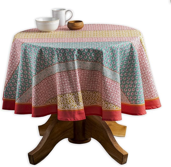 Maison d' Hermine Table Cloth Round Table 100% Cotton 69 Round Inches Tablecloth Reusable Decorative for Dining Room Farmhouse Home Valentines Day Decorations Spring Summer - Provence