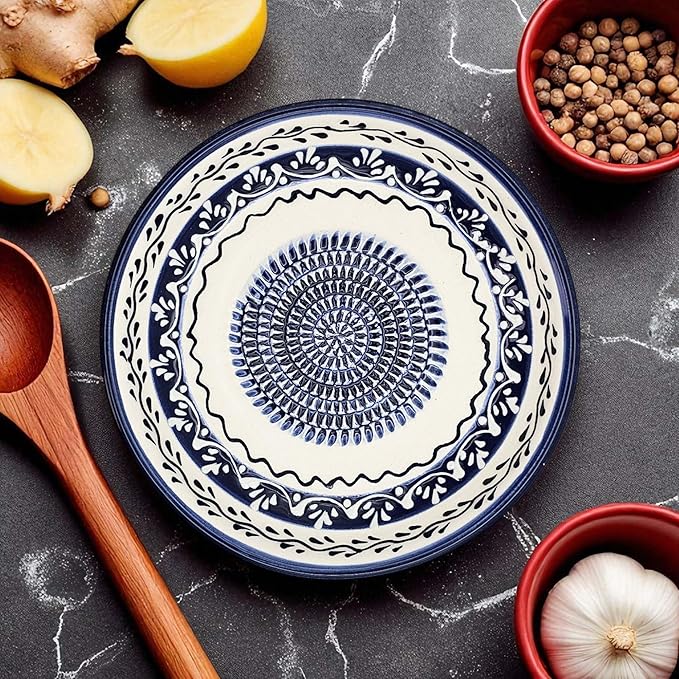 Ceramic Grater Bowl, Garlice Grater Plate, Handmade Ginger Grater, Mincer Bowl for Cheese &Vegetables, Ceramic Decorative Mincer, Hand Dish for Garlic (Marine Vines)
