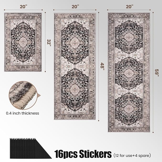 Kitchen Rug Set 3Pcs, Boho Rug Sets Non Slip Washable for Floor Thick Farmhouse Kitchen Decor Runner Rugs for Kitchen, Entryway，Laundry, Hallways 20''x32''+20''x48''+20''x59
