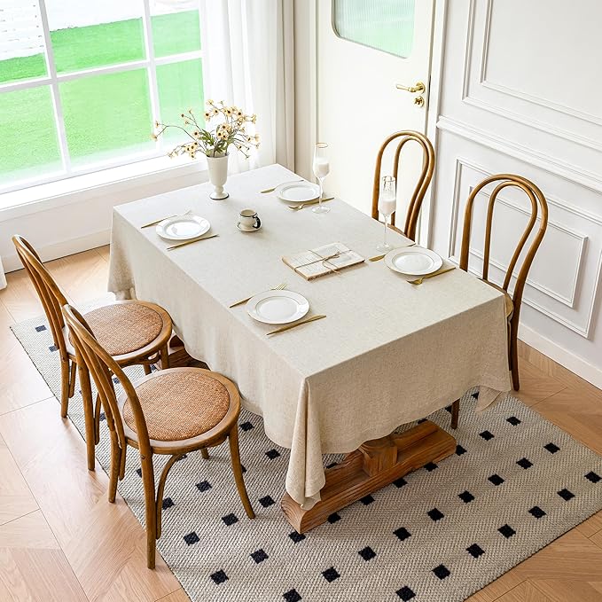 Linen World Linen Blend Tablecloth 60x90 Inch,Linen-Textured Tablecloths for 6ft Rectangle Tables,Soft Cool & Breathable,Machine Washable Table Cloth for Dining,Kitchen,Outdoor,Festival