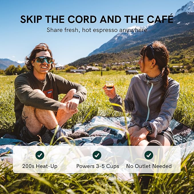 OutIn Nano Portable Electric Espresso Machine, Travel Coffee Maker for Camping, Car Coffee Maker Self-Heating with USB-C, With Ground Coffee & NS Capsule for RV, Hiking, Office