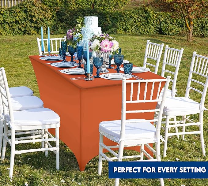 Utopia Kitchen Spandex Tablecloth 1 Pack [6FT, Orange] Tight, Fitted, Washable and Wrinkle Resistant Stretch Rectangular Patio Table Cover for Event, Wedding, Banquet & Parties [72Lx30Wx30H Inch]