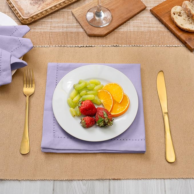 Blue Needles Set of 12 Hemstitch Linen Napkins 100% Cotton Lavender Cloth Dinner Napkins 18x18 inches, Soft, Reusable, Absorbent, Washable, Ideal for Wedding Events, Parties & Everyday Use