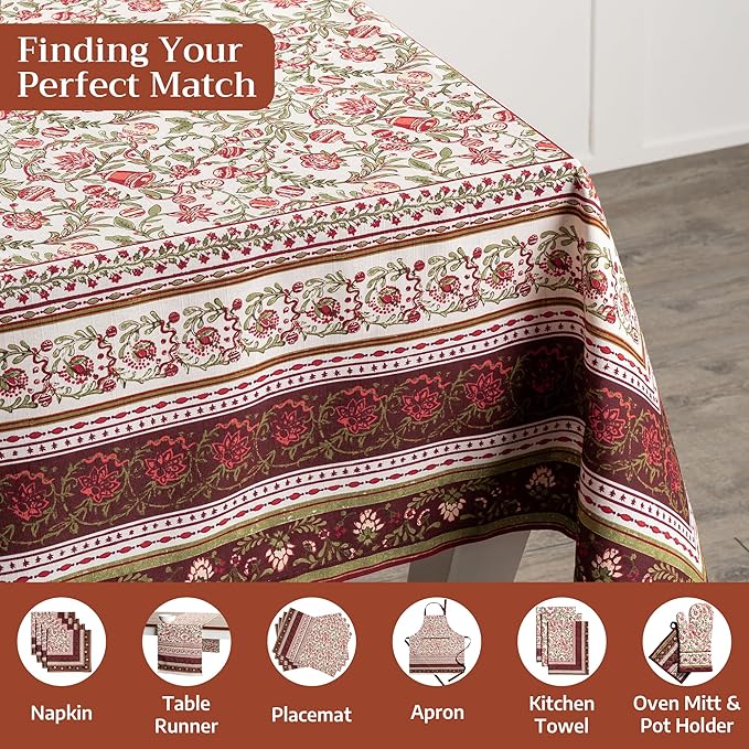 Maison d' Hermine Table Cloth Rectangle Table 100% Cotton 70 x 140 Inches Fall Tablecloth Reusable Everyday Use for Thanksgiving Christmas Decorations Dining Farmhouse Party (Reveillon Au Jardin)