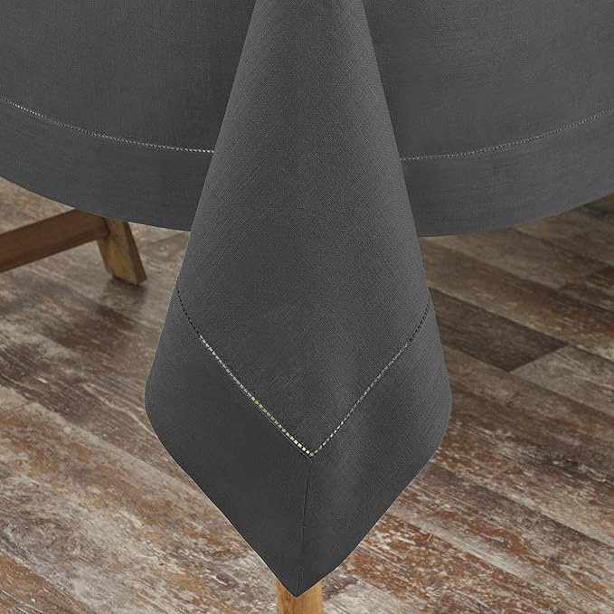 D'Moksha Homes Charcoal Grey Linen Tablecloth 60 x 108 Inch - 100% Pure Linen Grey Table Cloth for Rectangle Tables - Classic Hemstitch, Machine Washable Tablecloth for Spring, Easter