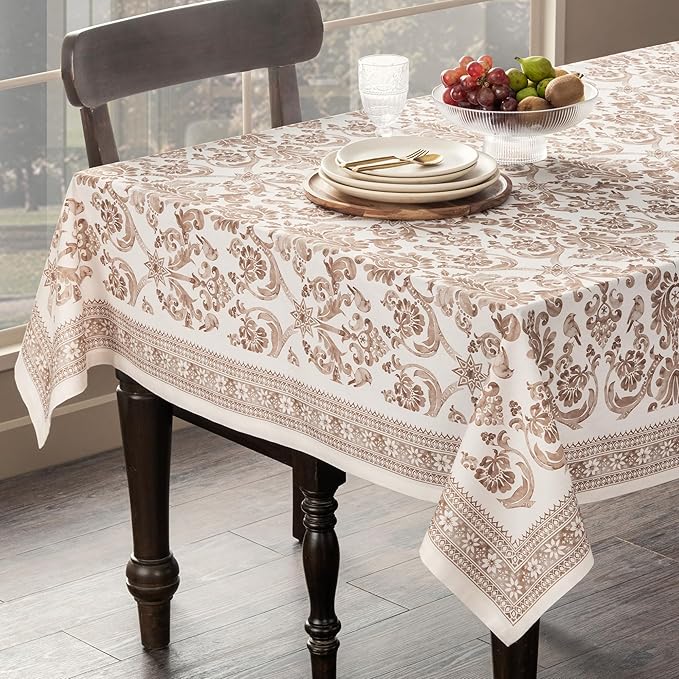 Maison d' Hermine Table Cloth Rectangle Table 100% Cotton 60 x 90 Inches Fall Tablecloth Reusable Everyday Use for Thanksgiving Christmas Decorations Dining Farmhouse Party (Allure)
