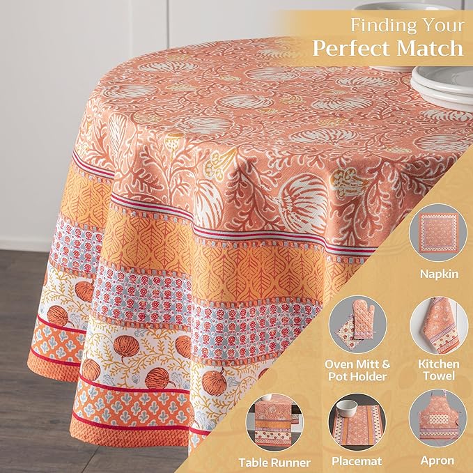 Maison d' Hermine Table Cloth Round Table 100% Cotton 69 Inches Fall Tablecloth Reusable Everyday Use for Thanksgiving Christmas Decorations Dining Farmhouse Party (Harvest Festival)