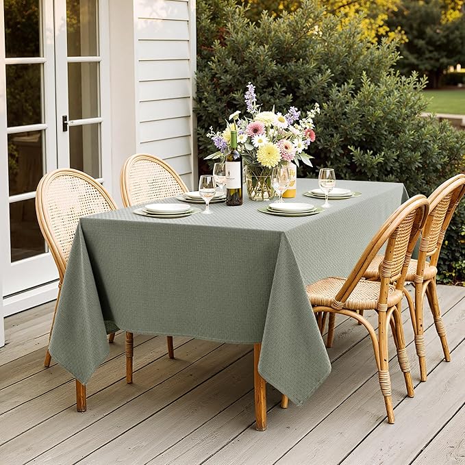 MIULEE Olive Green Linen Cotton Table Cloth Rectangle Tablecloth Spring Waterproof Spillproof Cross-Star Textured Table Cltoth Decorative Farmhouse Style for Dining Party Weddings 60x120 Inch