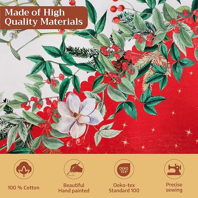 Maison d' Hermine Table Cloth Square Table 100% Cotton 54 x 54 Inches Fall Tablecloth Reusable Everyday Use for Thanksgiving Christmas Decorations Dining Farmhouse Party (Noel)