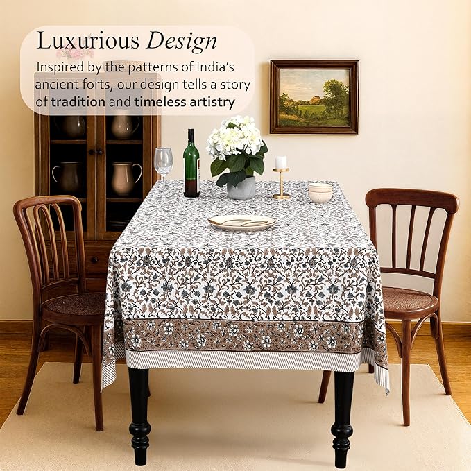 CPC Autumn Vine Tablecloth 100% Cotton 70x108 Inch Indian Block Print Rectangle Table Cover, Table Cloth for Gifting in Weddings, Halloween, Fall, Christmas, Thanksgiving