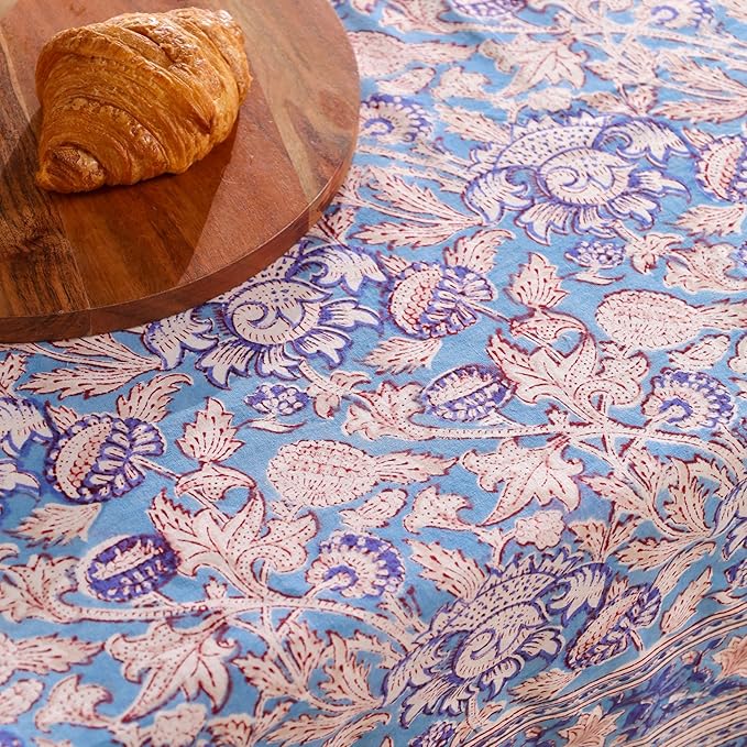 Hand Block Printed Table Cover - Exquisite Design, Premium Cotton Fabric, Perfect for Dining and Decor, Dining Table Linen (Flamingo Bloom Gray, 6 Seater 60 x 90 Inches Rectangle)