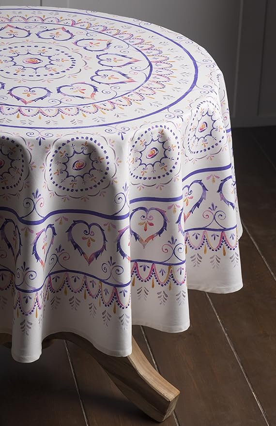 Maison d' Hermine Table Cloth Round Table 100% Cotton 69 Round Inches Tablecloth Reusable Decorative for Dining Room Farmhouse Home Valentines Day Decorations Spring Summer - Mandala
