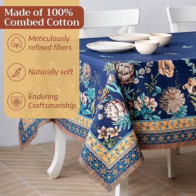 Maison d' Hermine Premium Table Cloth Rectangle Table 100% Combed Cotton 120 x 70 Inches Tablecloth Reusable Decorative for Dining Room, Farmhouse, Home, Party, Festive & Wedding - Artichoke