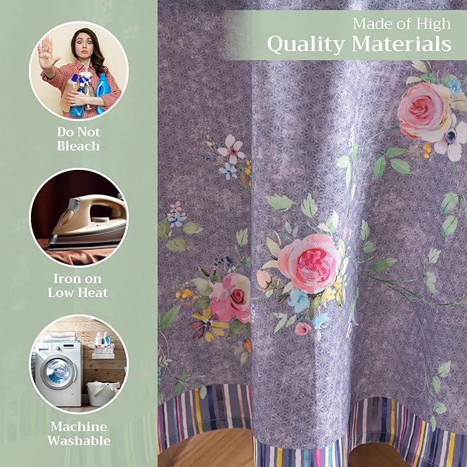 Maison d' Hermine Table Cloth Round Table 100% Cotton 63 Round Inches Tablecloth Reusable Decorative for Dining Room Home Valentines Day Decorations Spring Summer- Sweet Rose Lavender - Country Garden