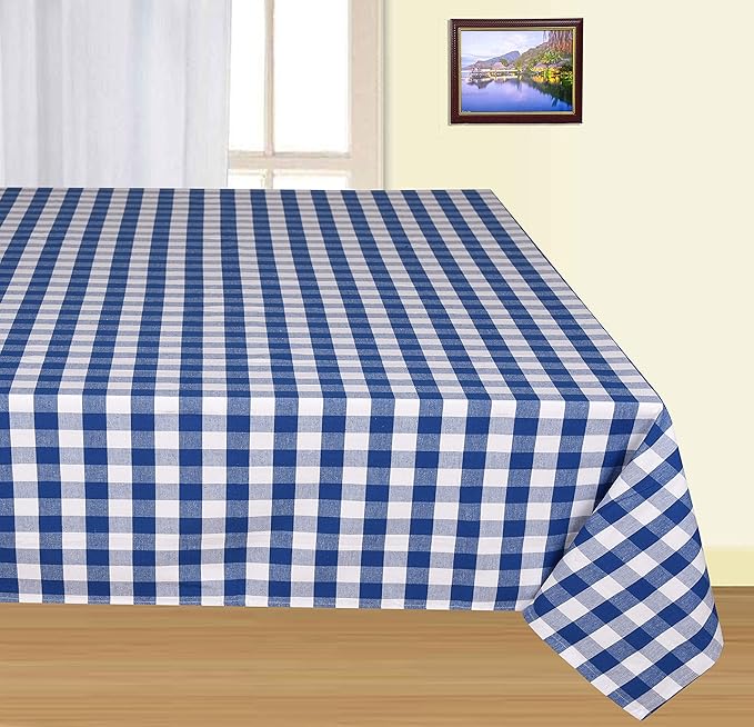 Urban Villa Tablecloth Buffalo Check Table Cloth Tabletop Cover Kitchen Dining Tablecloth 100% Cotton Great Parties Wedding Holiday Dinner Blue/White Rectangle 60X84 Inches 6-8 Seats Table Cloth