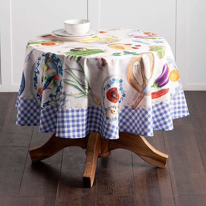Maison d' Hermine Table Cloth Round Table 100% Cotton 63 Round Inches Tablecloth Reusable Decorative for Dining Room Farmhouse Home Valentines Day Decorations Spring Summer - Gourmand