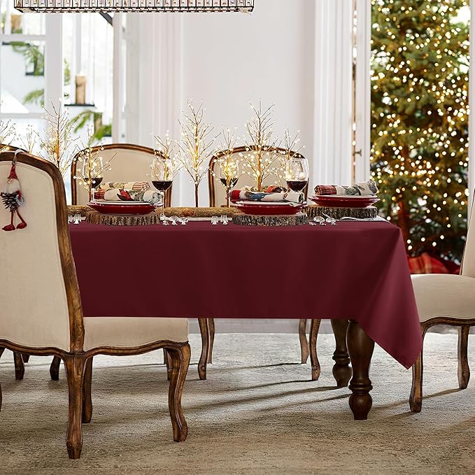 sancua Rectangle Tablecloth - 60 x 120 Inch - Stain and Wrinkle Resistant Washable Polyester Table Cloth, Decorative Fabric Table Cover for Dining Tables, Buffet Parties and Camping, Burgundy