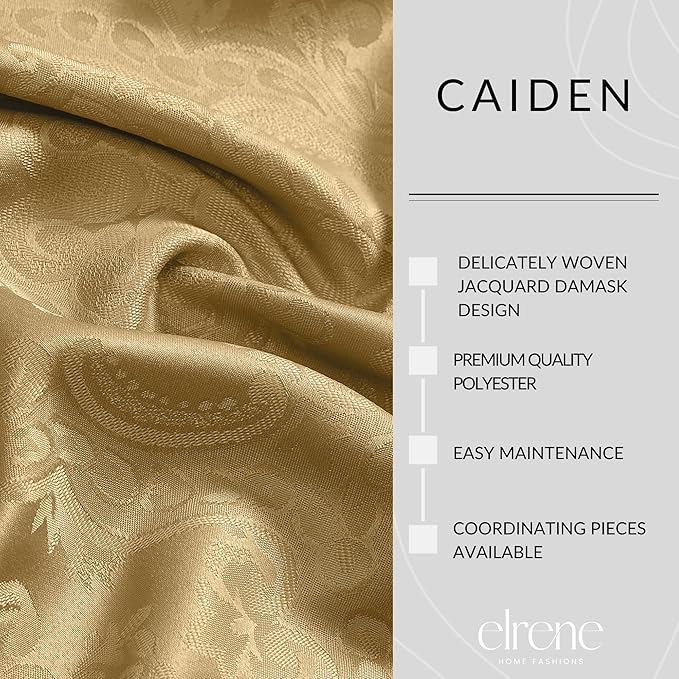 Elrene Home Fashions Caiden Elegance Damask Waterproof, Stain & Wrinkle Resistant Fabric Tablecloth, 60" x 84" Oval, Gold