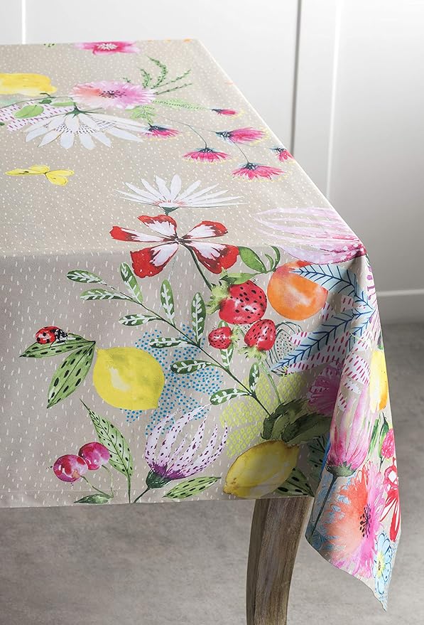 Maison d' Hermine Table Cloth Rectangle Table 100% Cotton 60 x 108 Inches Tablecloth Reusable Decorative for Dining Room Farmhouse Home Valentines Day Decorations Spring Summer - Jardin D'Ete - Fog