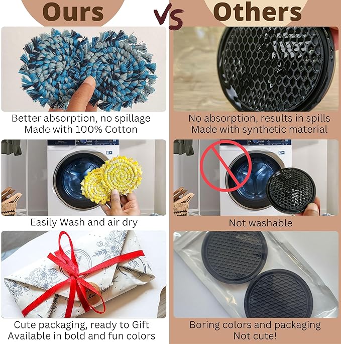 Cotton Car Coasters 2pc Car Cup Coasters Cute car Accessories for Women car Coaster for Cup Holders (Lemon Drop)