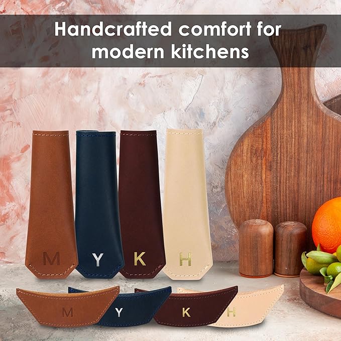 Northwind Personalized Engraved Leather Skillet Handle Cover Set of 2 – Made in USA - Custom Monogrammed Pot Holder Sleeve for Cast Iron Pans, Anniversary, Wedding, Housewarming, and Unique Gift