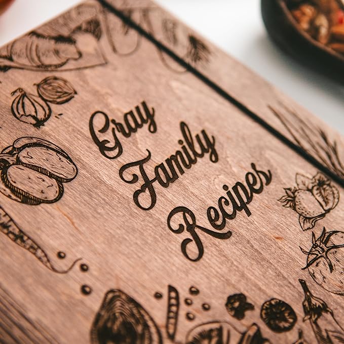 ENJOY THE WOOD Personalized Recipe Book Binder - Wooden Blank Family Cookbook Journal to Write in Your Own Recipes - Customized Recipe Binder, Recipe Books to Write in, Hardcover (Large (A4), Peppers)