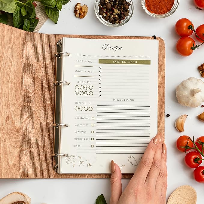 ENJOY THE WOOD Wooden Blank Recipe Book Binder - Personalized Recipe Notebook - Family Cookbook Journal Custom Sketchbook To Write In Organizer by Enjoy The Wood (Fruits, Large (A4))
