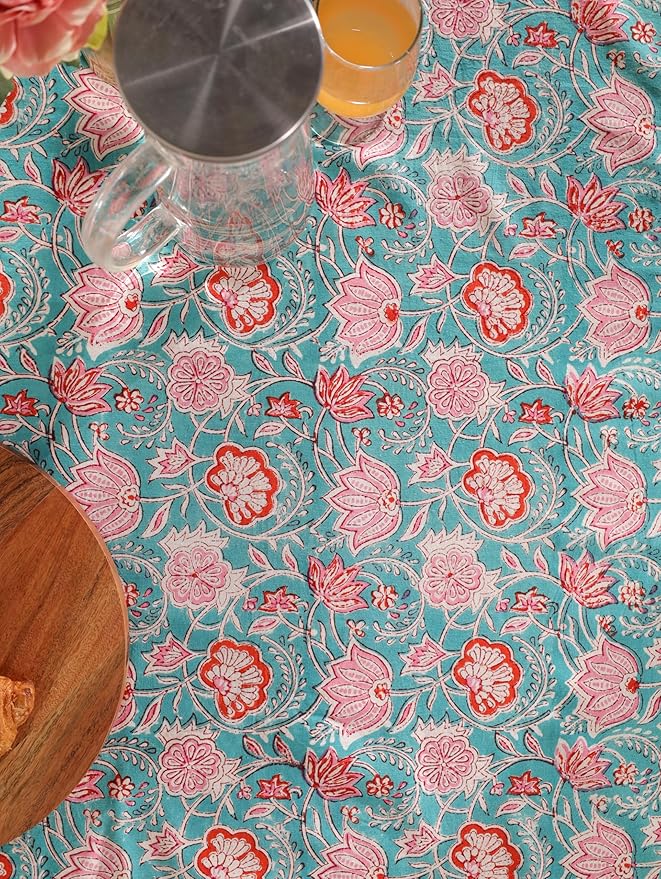Hand Block Printed Table Cover - Exquisite Design, Premium Cotton Fabric, Perfect for Dining and Decor, Dining Table Linen (Green Delight, 12 Seater 72 x 135 Inches Rectangle)