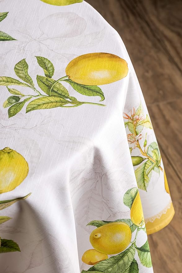 Maison d' Hermine Table Cloth Round Table 100% Cotton 63 Round Inches Tablecloth Reusable Decorative for Dining Room Farmhouse Home Valentines Day Decorations Spring Summer - Limoncello