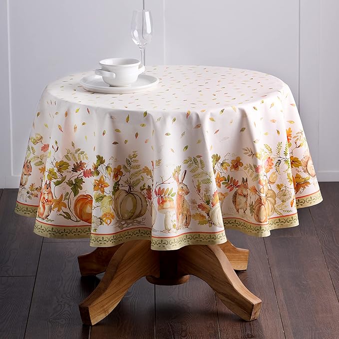 Maison d' Hermine Table Cloth Round Table 100% Cotton 69 Inches Fall Tablecloth Reusable Everyday Use for Thanksgiving Christmas Decorations Dining Farmhouse Party (Pumpkin Passion)