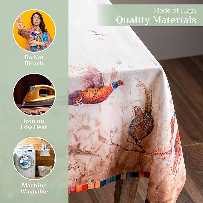 Maison d' Hermine Table Cloth Rectangle Table 100% Cotton 60 x 90 Inches Fall Tablecloth Reusable Everyday Use for Thanksgiving Christmas Decorations Dining Farmhouse Party (Faisan D'Automne)