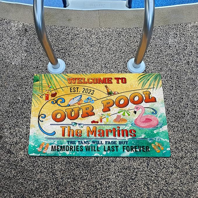 THUYPT Personalized Pool Doormat, Pool Rug with Pool Rules Pattern, Poolside Decorations Pool Accessories, Pool Patio Decor Summer Themed Outdoor/Indoor (07)