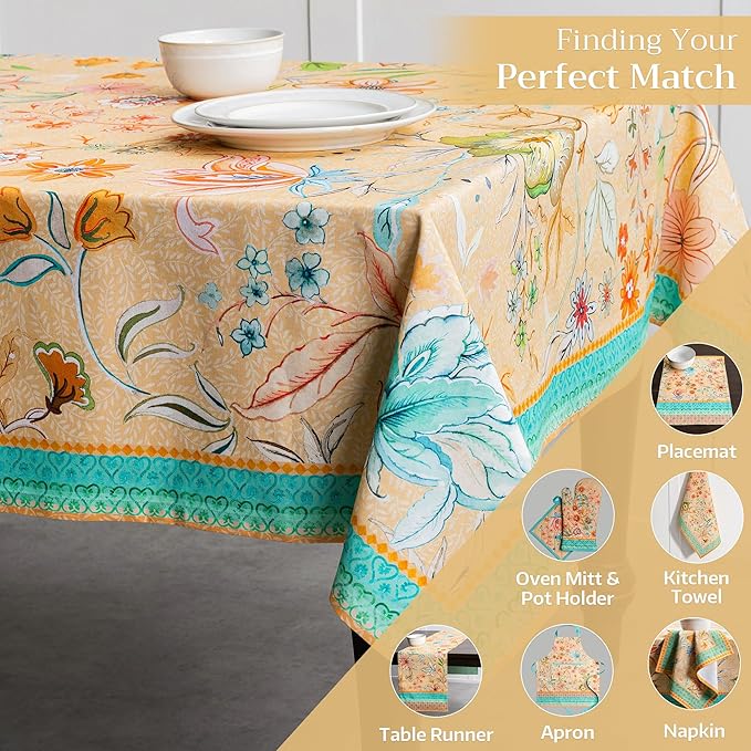 Maison d' Hermine Table Cloth Rectangle Table 100% Cotton 54 x 72 Inches Tablecloth Reusable Decorative for Dining Room Farmhouse Home Valentines Day Decorations Spring Summer - Luxury Loft - Peach