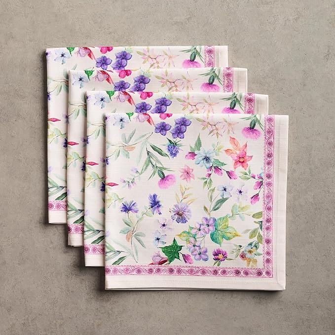 Maison d' Hermine Cloth Napkins Set of 4 100% Cotton Everyday Reusable Square Napkins Cloth Washable Dinner Party Wedding Restaurant Valentines Day Decorations Spring/Summer (Chardon, 20" x 20")