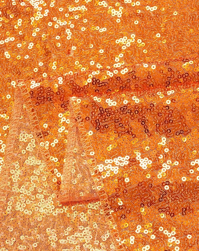 Eternal Beauty Orange Tablecloth, 90x132 Inch Sequin Rectangle Table Cover for Cake Dessert Exhibition Party Birthday Events