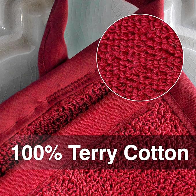 RITZ Terry Pocket Mitt & Hot Pad: Unparalleled Heat Resistant, Durable 100% Cotton – Ergonomically Designed for Optimal Grip – Easy-Care Machine Washable – 4-Pack, Paprika Red