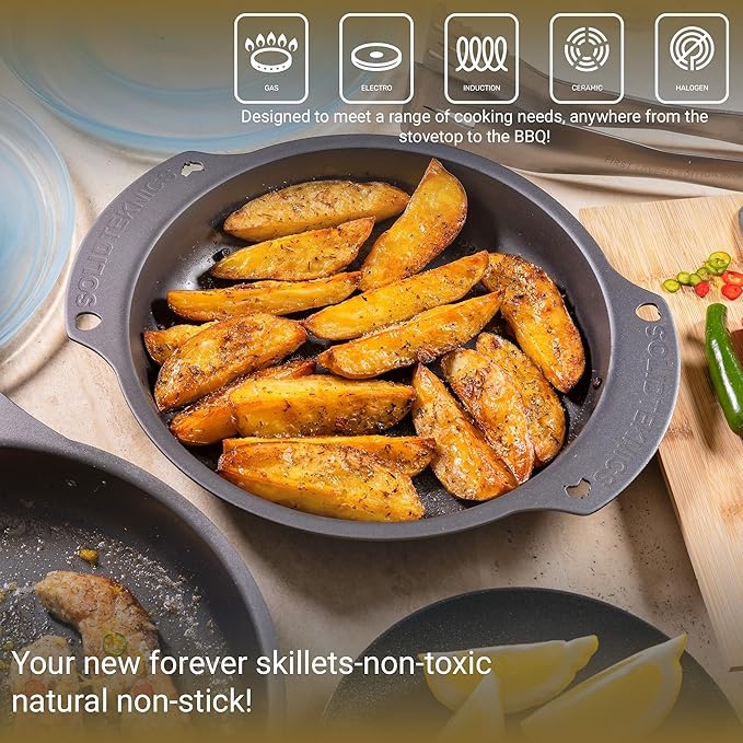 SOLIDTEKNICS AUS-ION 9.5-inch Oven-to-Table Skillet - Lightweight, Versatile Cookware for Frying, Baking, Grilling - Seamless Transitions from Stovetop to Table Performance Made in Australia