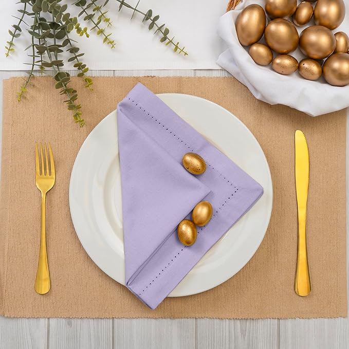 Blue Needles Set of 12 Hemstitch Linen Napkins 100% Cotton Lavender Cloth Dinner Napkins 18x18 inches, Soft, Reusable, Absorbent, Washable, Ideal for Wedding Events, Parties & Everyday Use