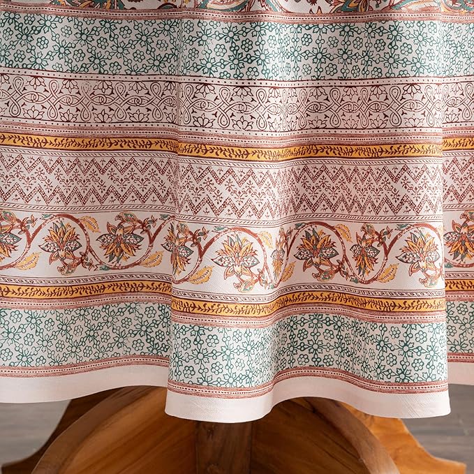 Maison d' Hermine Table Cloth Round Table 100% Cotton 69 Inches Fall Tablecloth Reusable Everyday Use for Thanksgiving Christmas Decorations Dining Farmhouse Party (Nila)