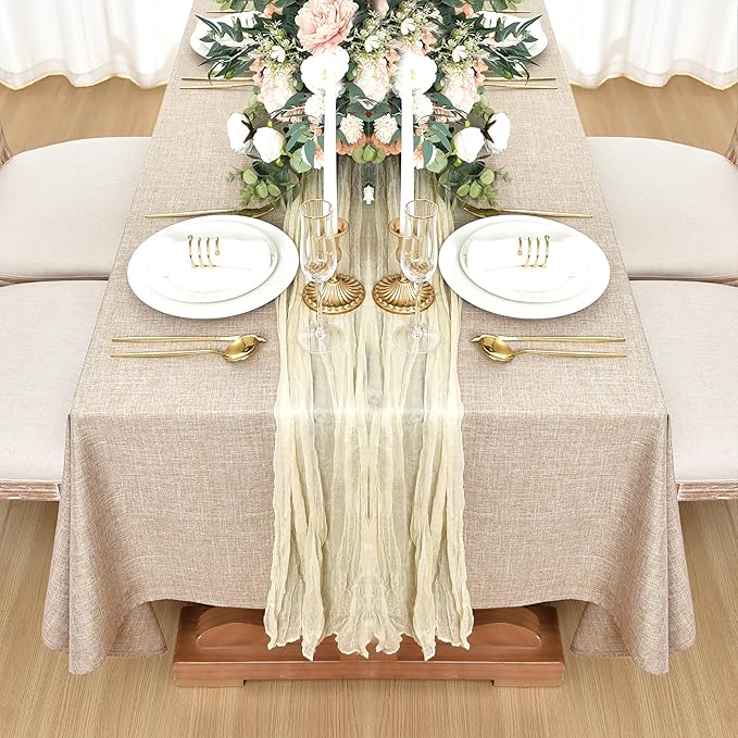 Fitable Faux Linen Tablecloths for Rectangle Tables: Water & Stain Resistant Farmhouse Table Cloth, Washable Burlap Textured Table Covers for Kitchen Dining Party(2 Pack, 52x70 Inch, Beige)