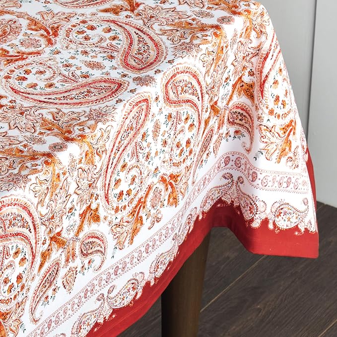 Maison d' Hermine Table Cloth Square Table 100% Cotton 60 x 60 Inches Fall Tablecloth Reusable Everyday Use for Thanksgiving Christmas Decorations Dining Farmhouse Party (Orient)