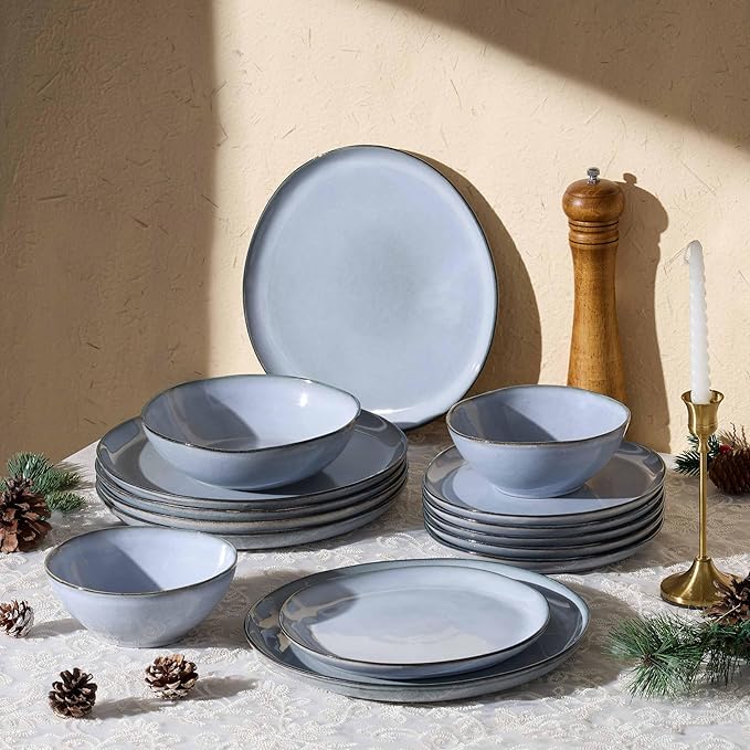 Herogo 24 Piece Dinnerware Dishes Sets for 8, Stoneware Plates and Bowls Dinner Set, Irregular Handmade Dishware Tableware for Home Kitchen, Microwave & Dishwasher Safe, Smoky Blue