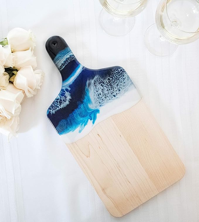 Ocean Beach Theme Wood Cutting Board with handle or Cheese Serving Board Party Tray Coastal Decor, Charcuterie board